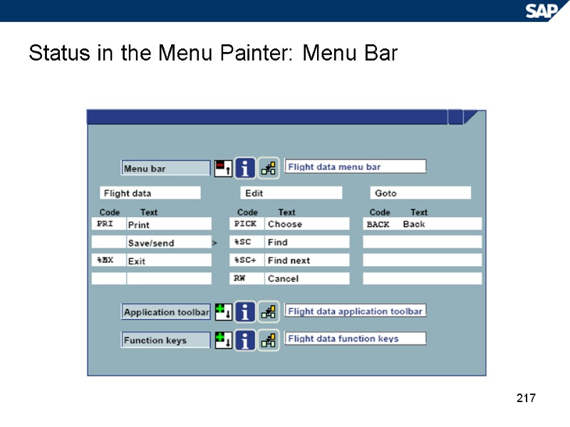 217 Status in the Menu Painter: Menu Bar